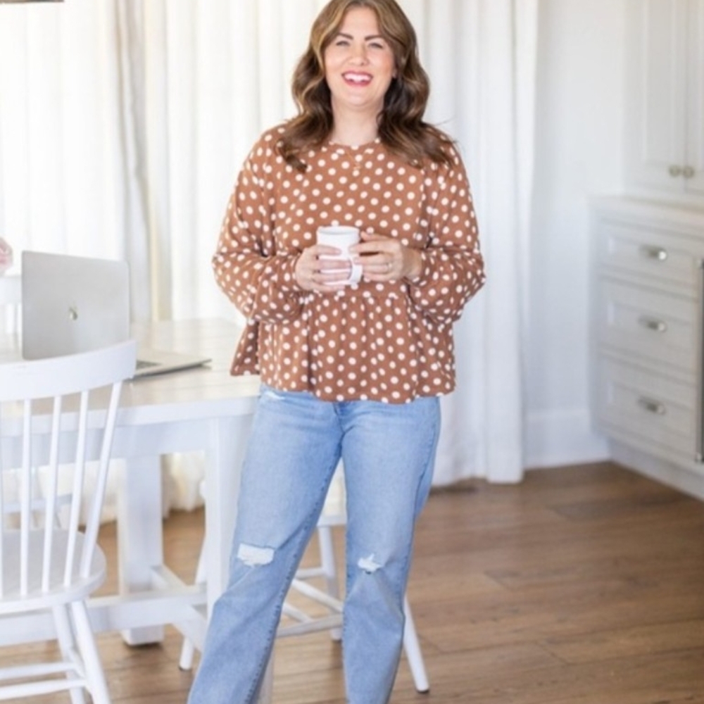 Joe Fresh/Jillian Michaels Brown Polka Dot Ladies Sweater